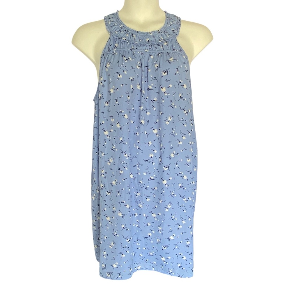CeCe Blue Floral Sleeveless Womens Short Dress Size Large Button Cottagecore